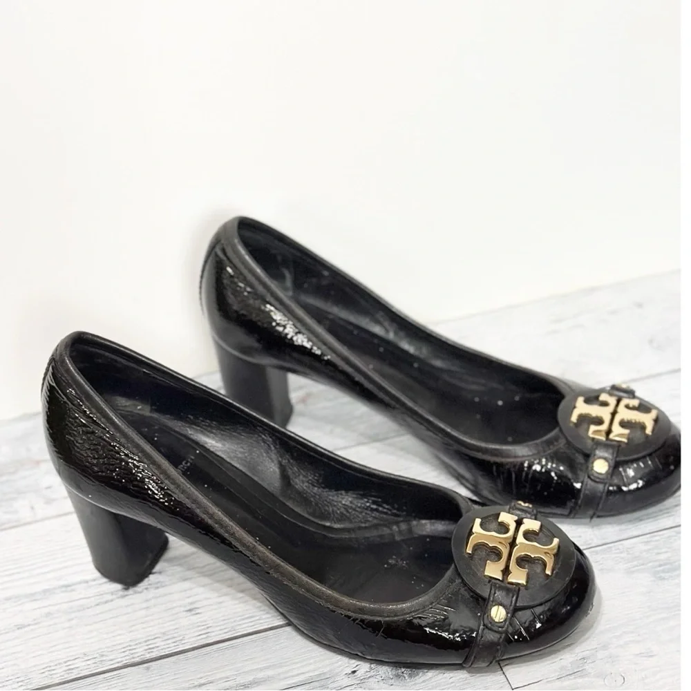 Tory Burch Aaden Heel Pumps Black Patent Leather Sz 9.5